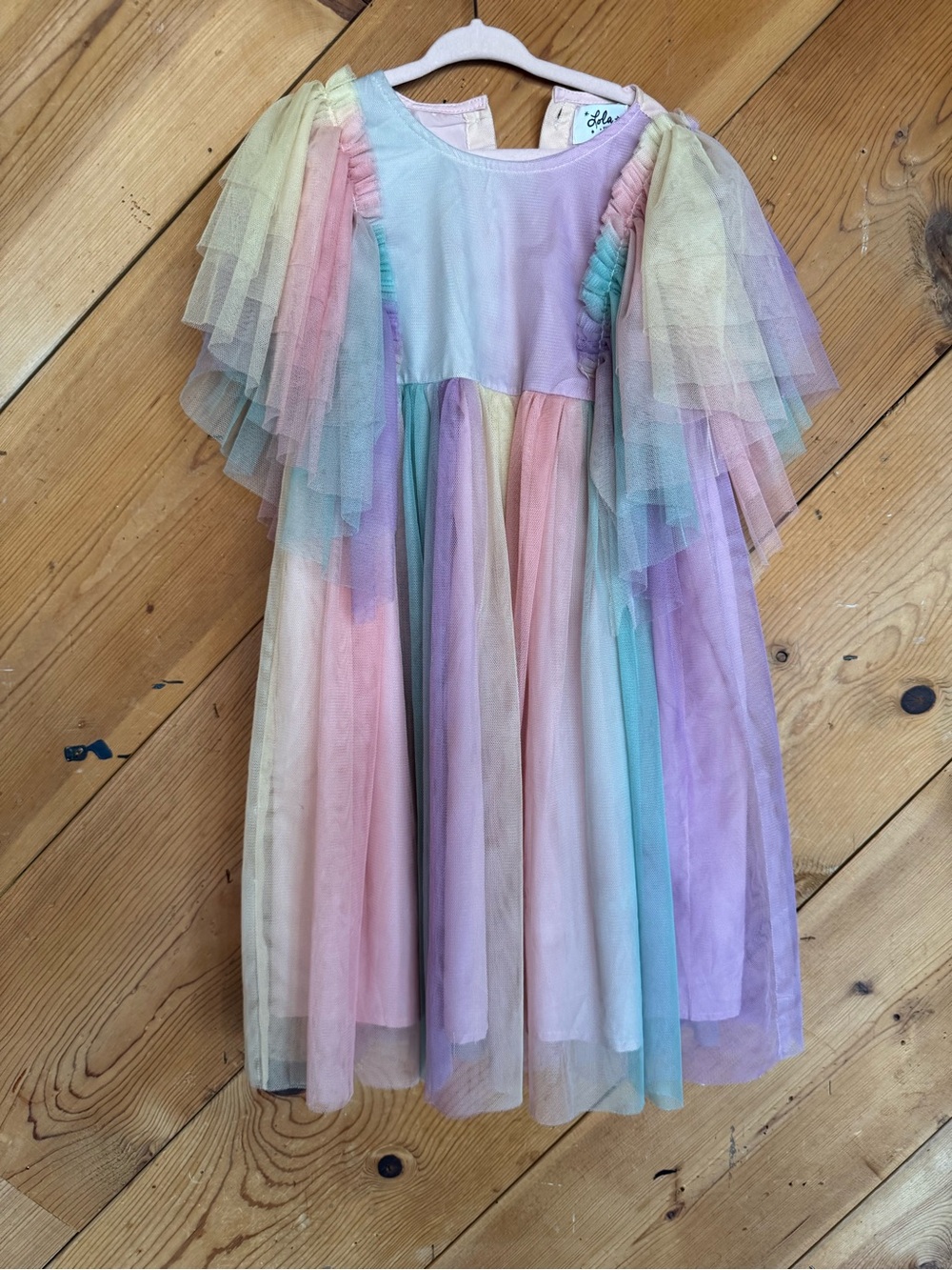Lola + The Boys Pastel Rainbow Tulle Dress in Pink, Purple, Blue, Yellow